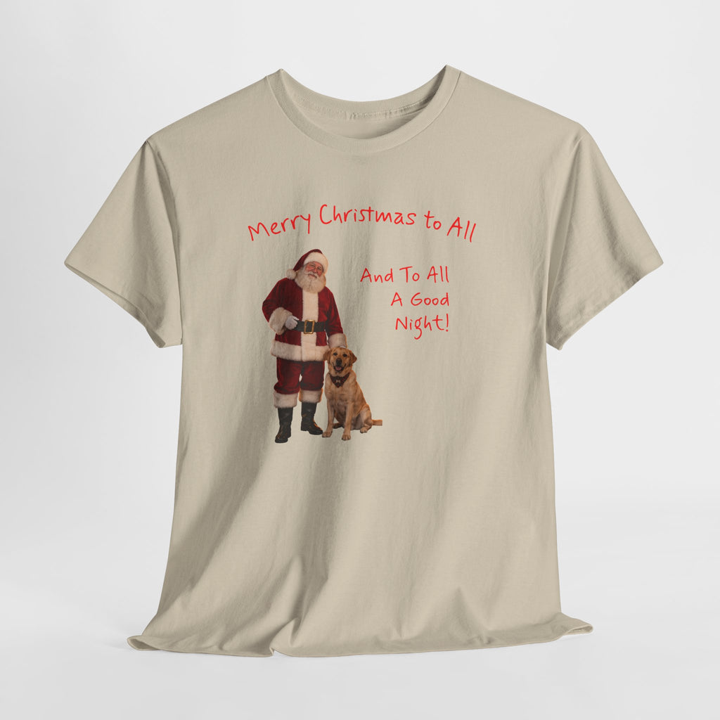 Santa and a Yellow Labrador, Merry Christmas, Unisex Heavy Cotton Tee