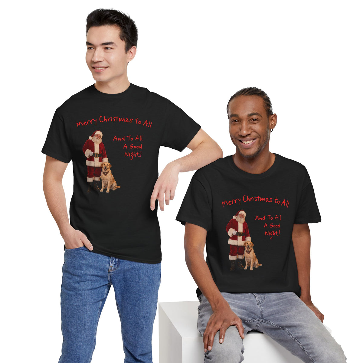 Santa and a Yellow Labrador, Merry Christmas, Unisex Heavy Cotton Tee