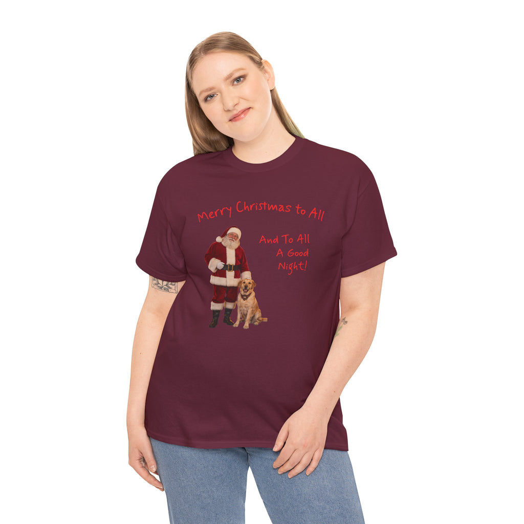 Santa and a Yellow Labrador, Merry Christmas, Unisex Heavy Cotton Tee