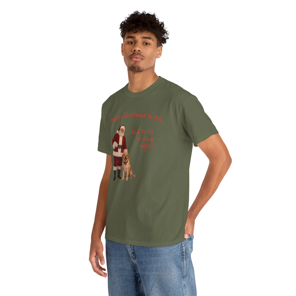 Santa and a Yellow Labrador, Merry Christmas, Unisex Heavy Cotton Tee