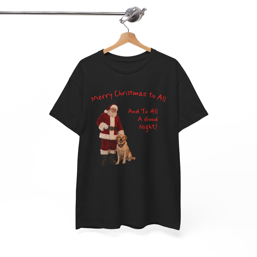 Santa and a Yellow Labrador, Merry Christmas, Unisex Heavy Cotton Tee