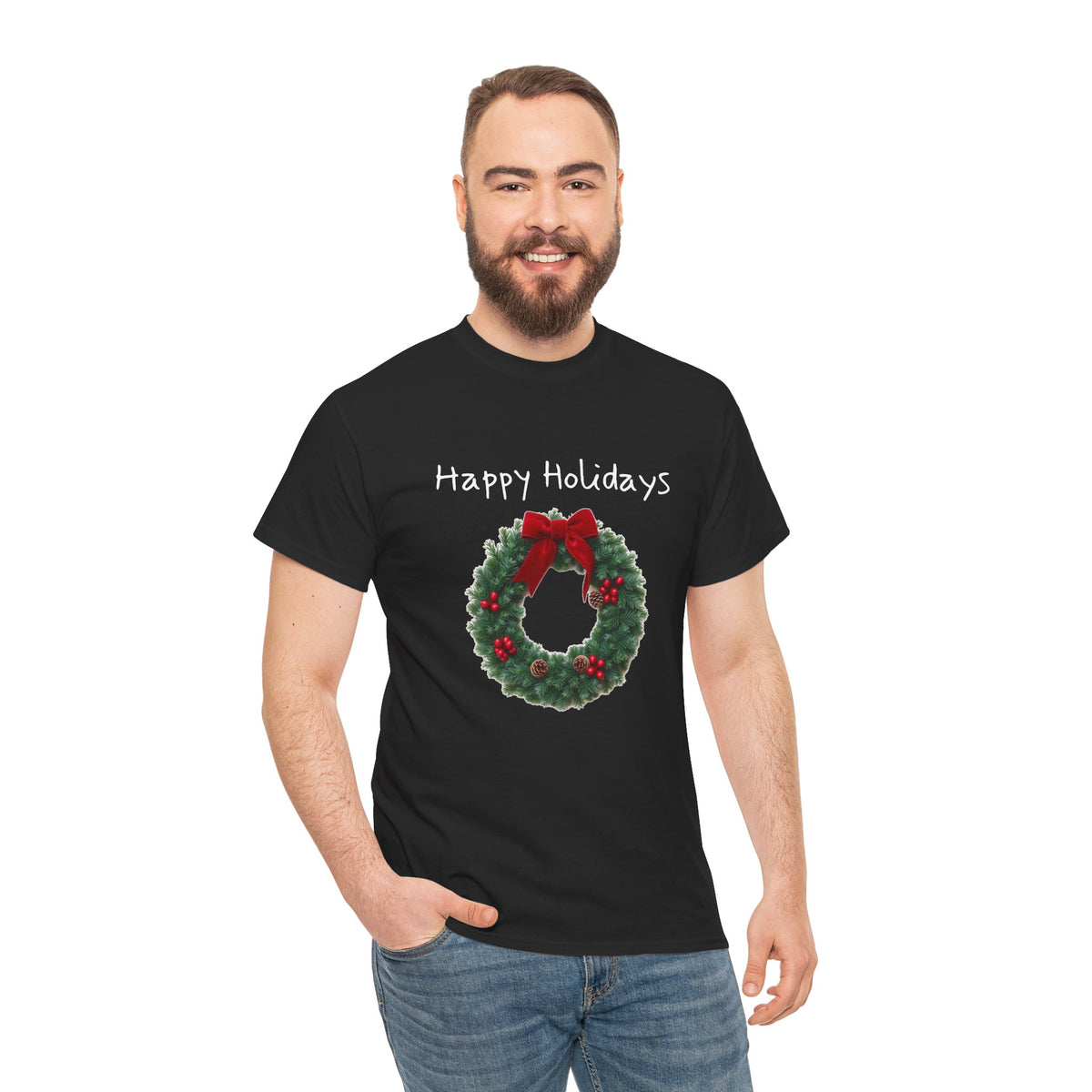 Happy Holidays Wreath, Unisex Heavy Cotton Tee