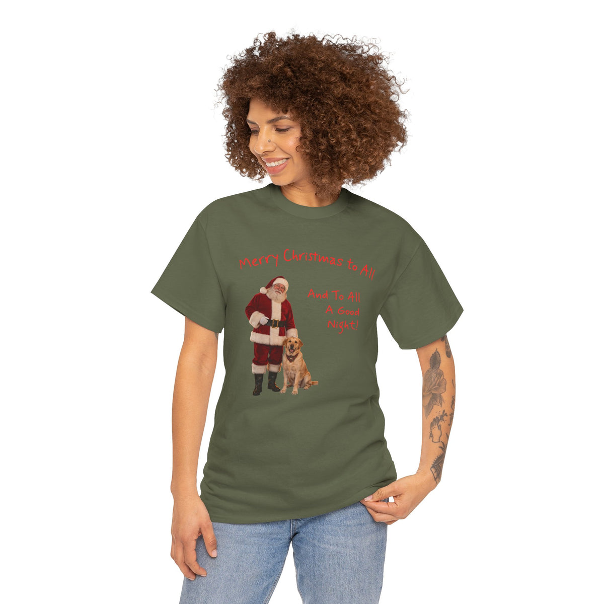Santa and a Yellow Labrador, Merry Christmas, Unisex Heavy Cotton Tee