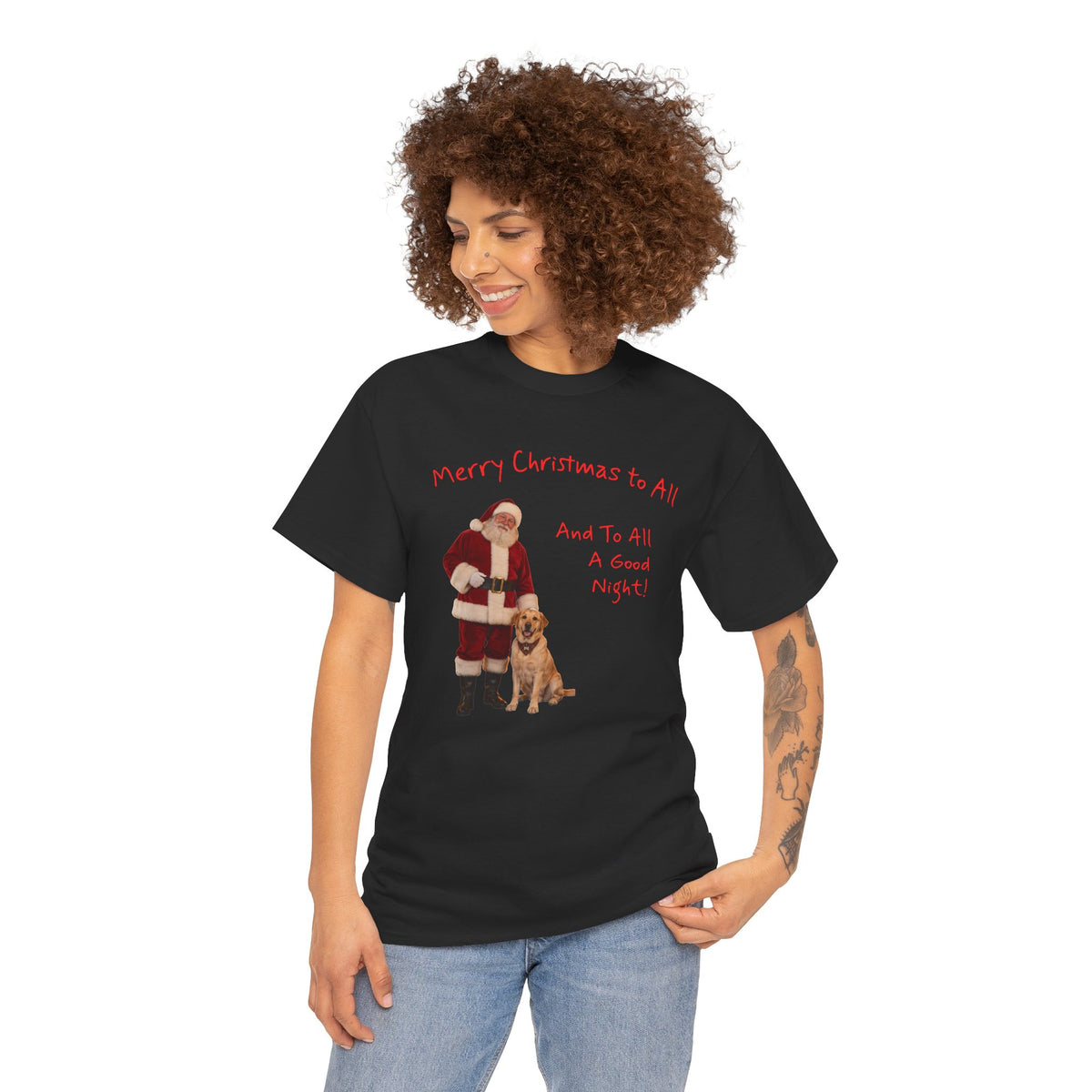 Santa and a Yellow Labrador, Merry Christmas, Unisex Heavy Cotton Tee