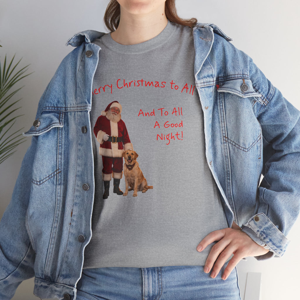 Santa and a Yellow Labrador, Merry Christmas, Unisex Heavy Cotton Tee