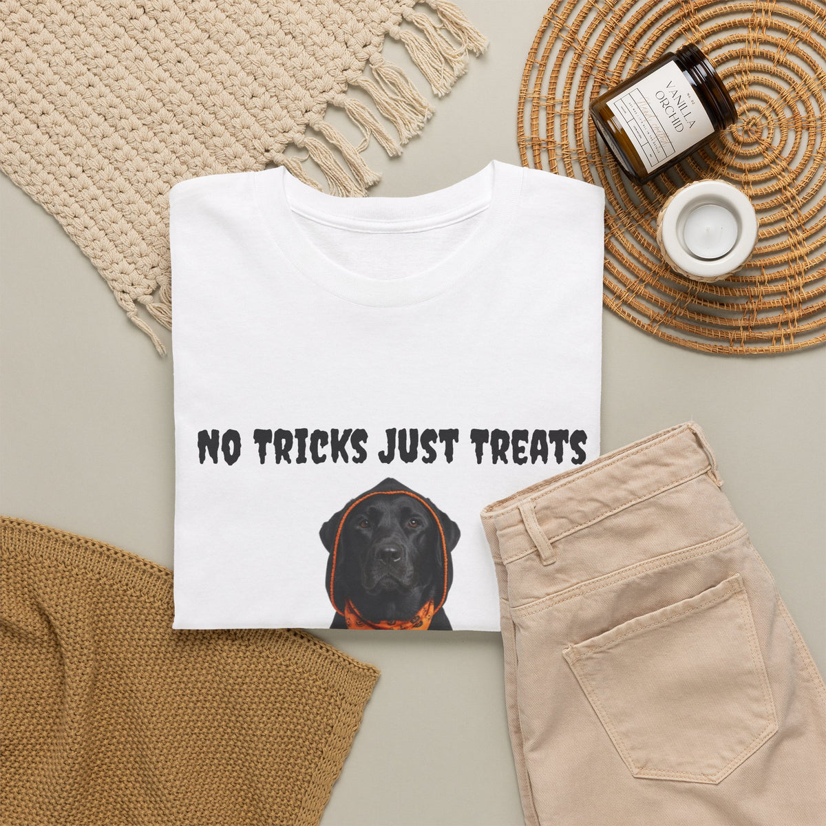 No Tricks Just Treats Black Lab Halloween T-Shirt – Stay Weird Goods