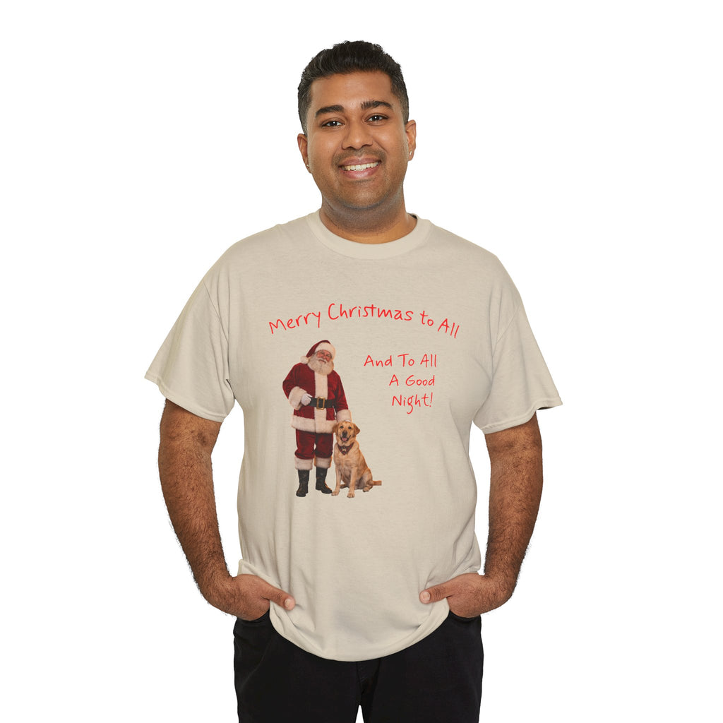 Santa and a Yellow Labrador, Merry Christmas, Unisex Heavy Cotton Tee
