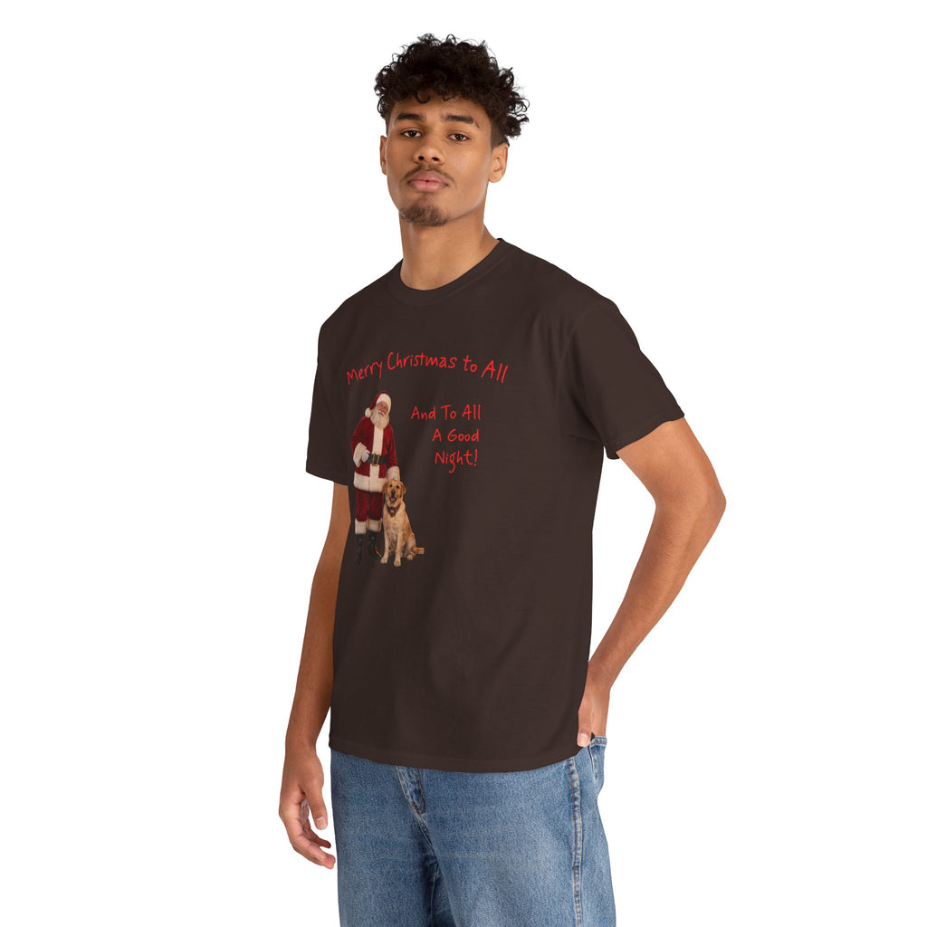 Santa and a Yellow Labrador, Merry Christmas, Unisex Heavy Cotton Tee