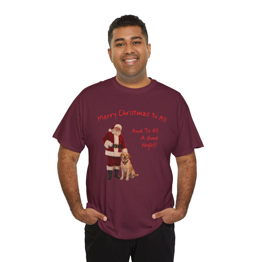 Santa and a Yellow Labrador, Merry Christmas, Unisex Heavy Cotton Tee