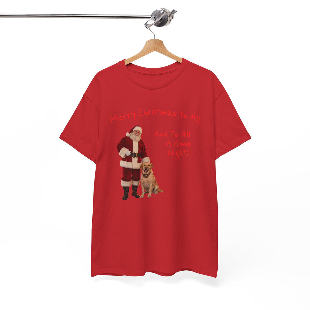 Santa and a Yellow Labrador, Merry Christmas, Unisex Heavy Cotton Tee