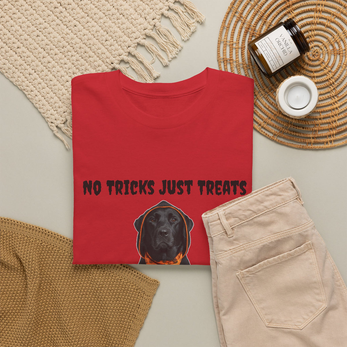 No Tricks Just Treats Black Lab Halloween T-Shirt – Stay Weird Goods