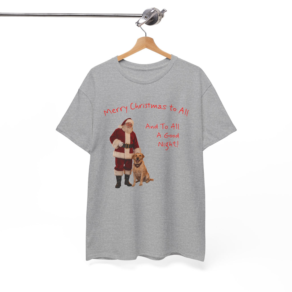 Santa and a Yellow Labrador, Merry Christmas, Unisex Heavy Cotton Tee