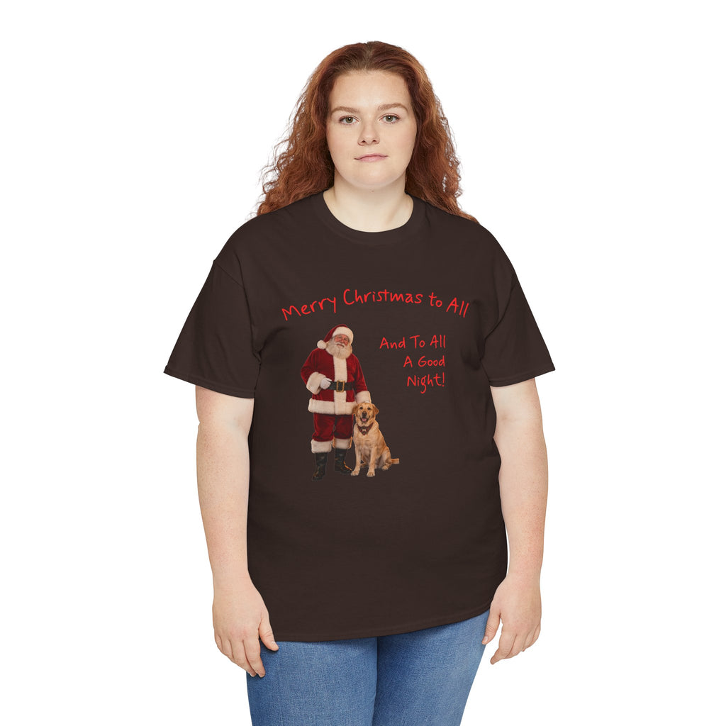 Santa and a Yellow Labrador, Merry Christmas, Unisex Heavy Cotton Tee