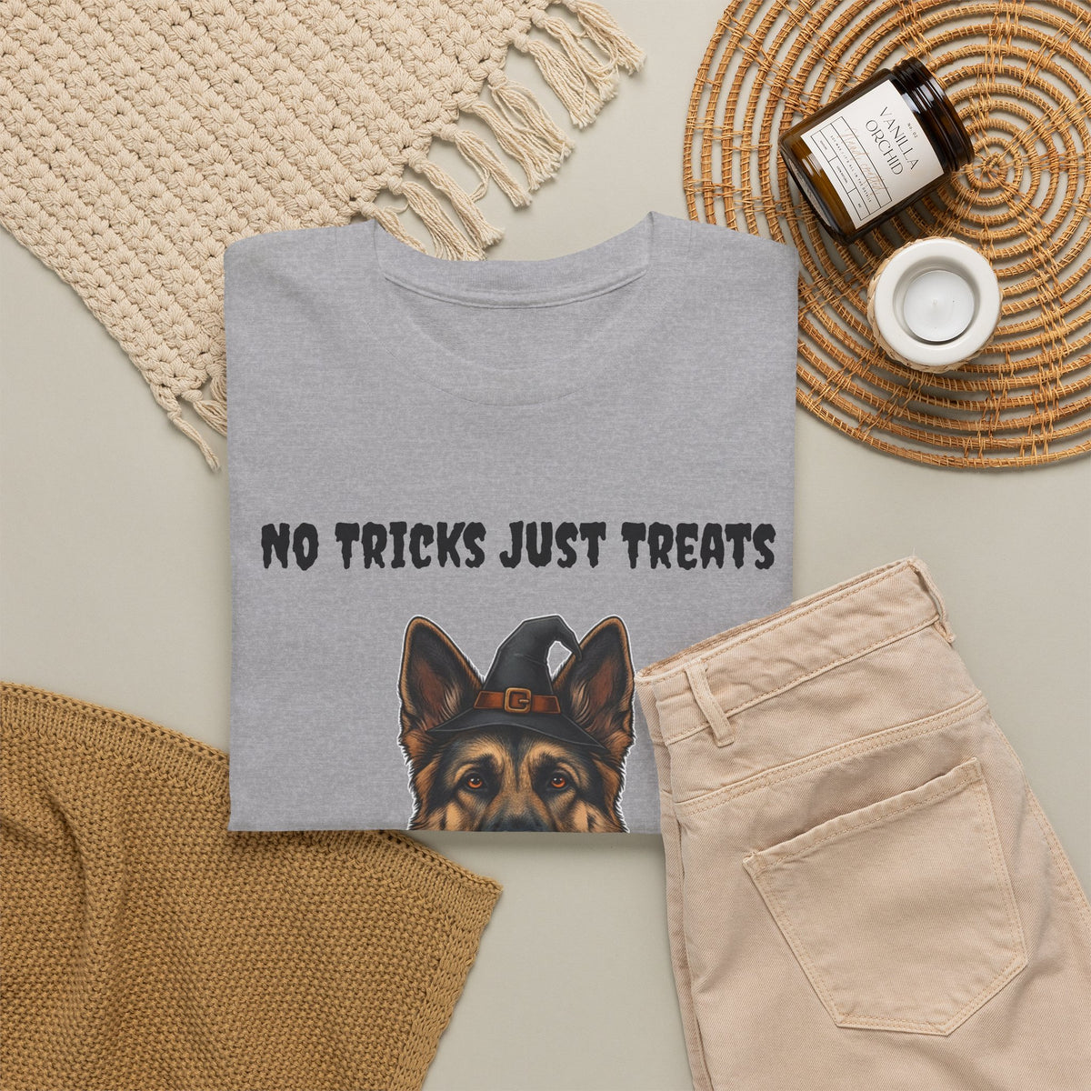 No Tricks Just Treats German Shepherd Halloween T-Shirt – Stay Weird Goods