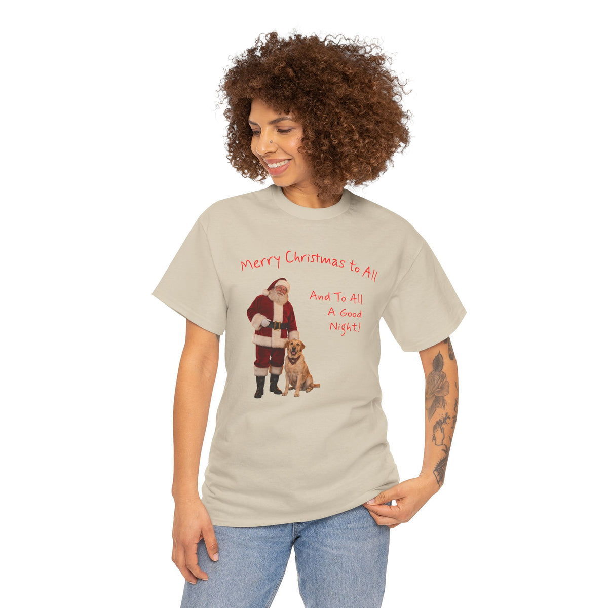 Santa and a Yellow Labrador, Merry Christmas, Unisex Heavy Cotton Tee