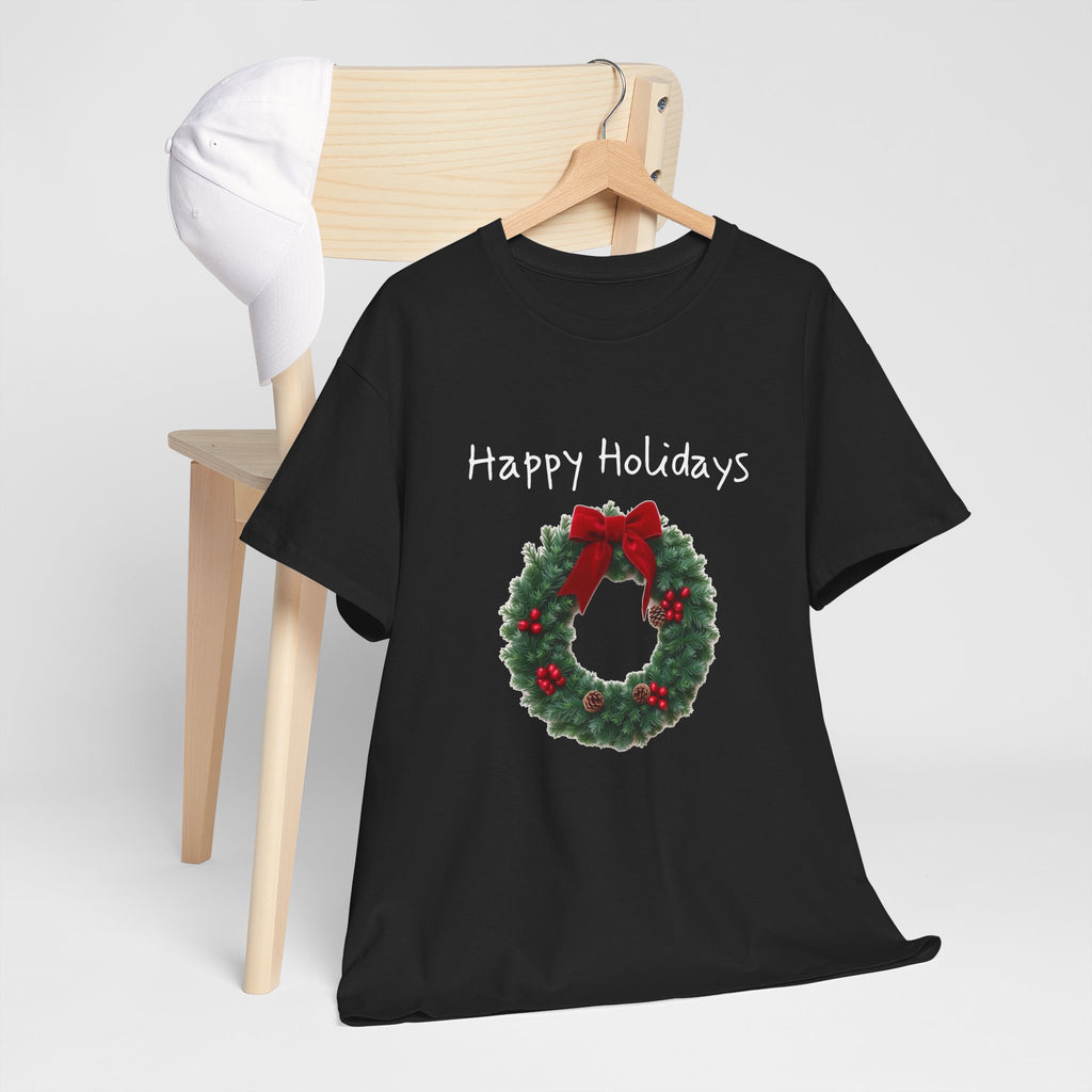 Happy Holidays Wreath, Unisex Heavy Cotton Tee