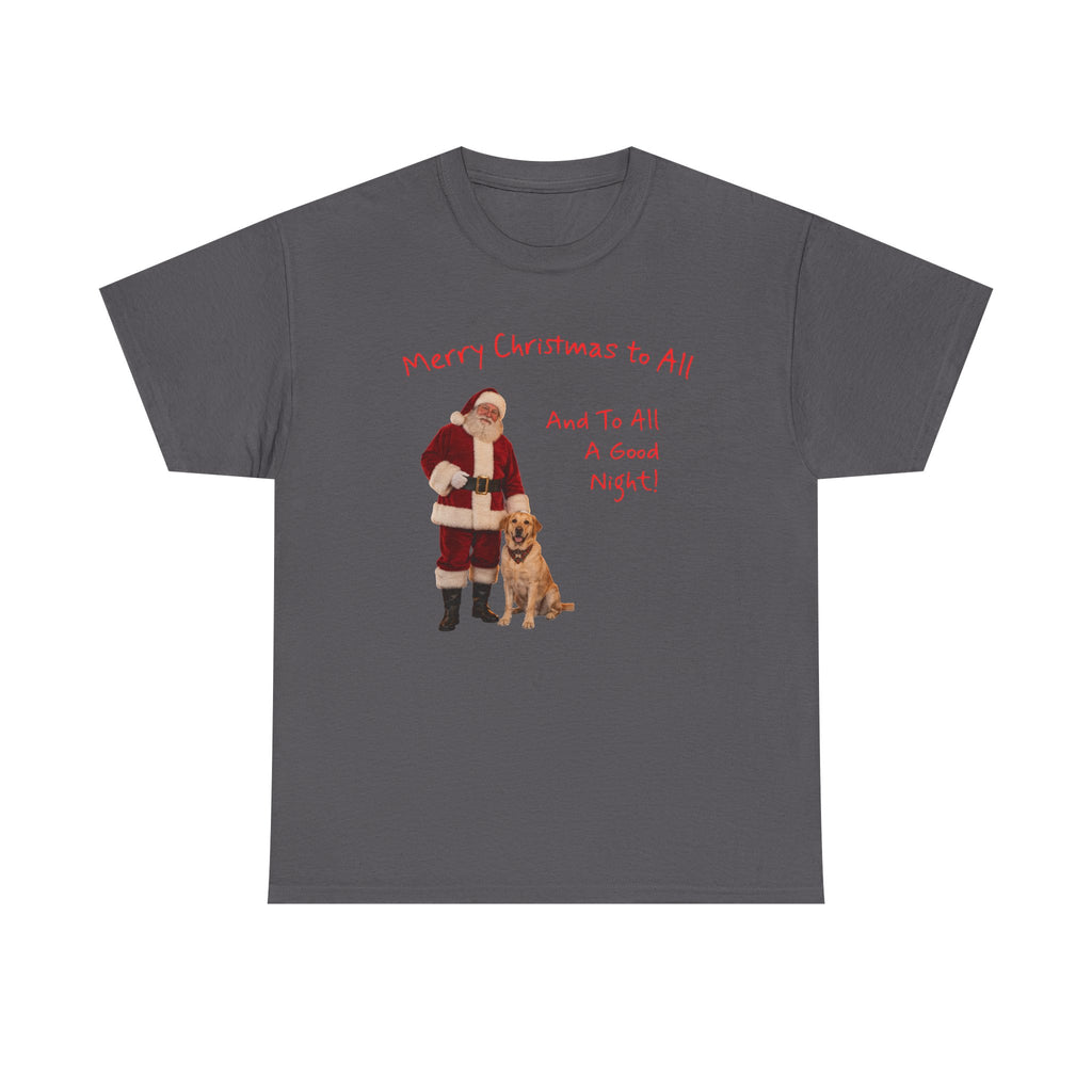 Santa and a Yellow Labrador, Merry Christmas, Unisex Heavy Cotton Tee