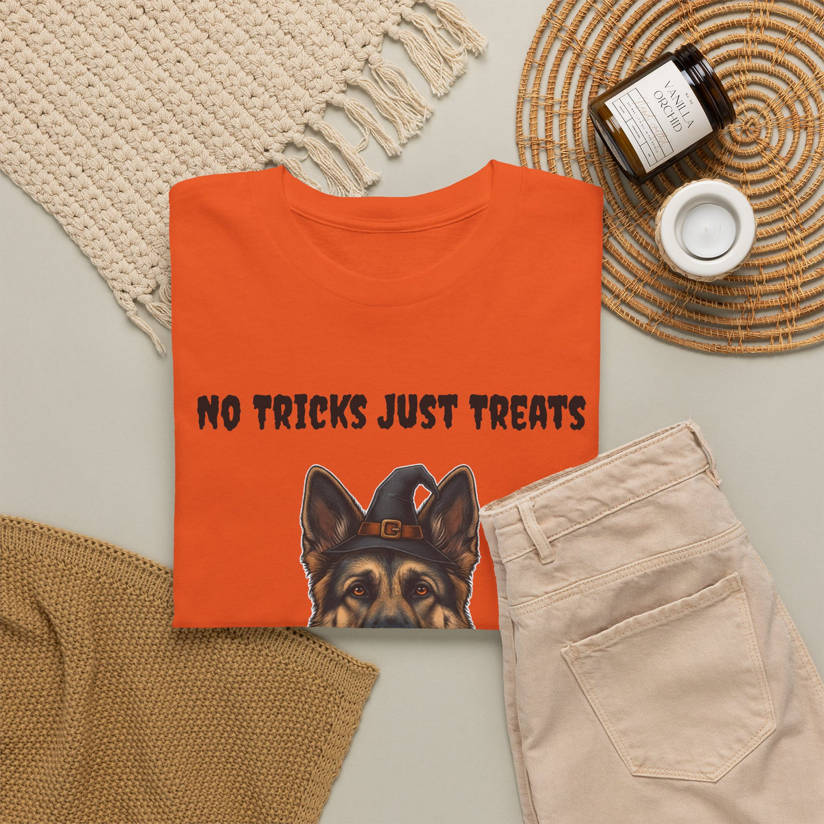 No Tricks Just Treats German Shepherd Halloween T-Shirt – Stay Weird Goods