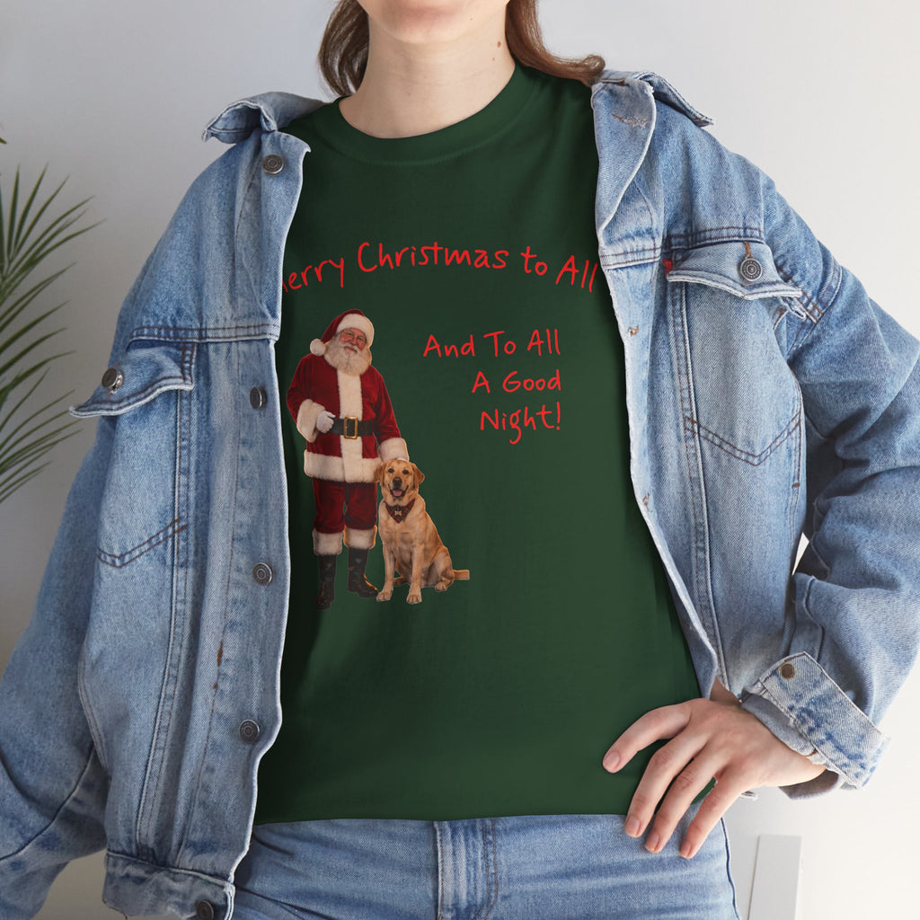 Santa and a Yellow Labrador, Merry Christmas, Unisex Heavy Cotton Tee
