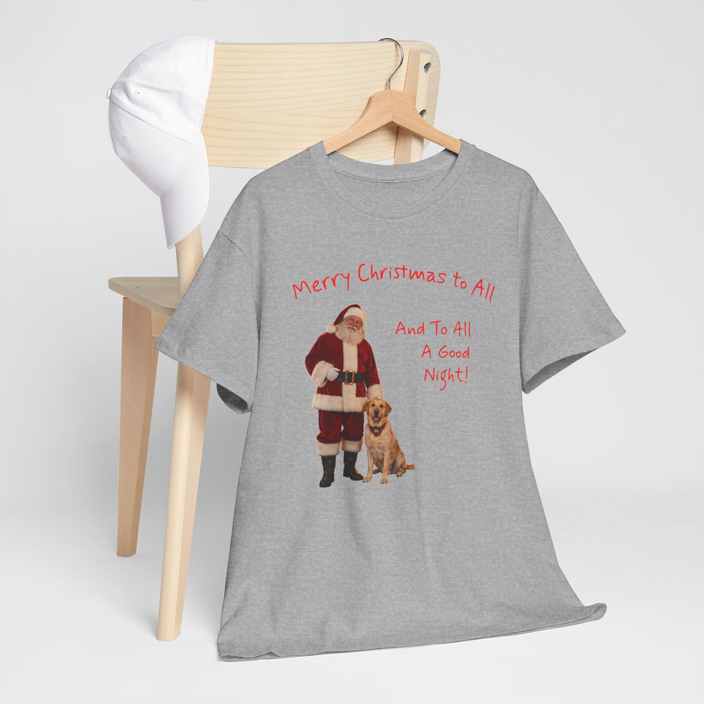 Santa and a Yellow Labrador, Merry Christmas, Unisex Heavy Cotton Tee