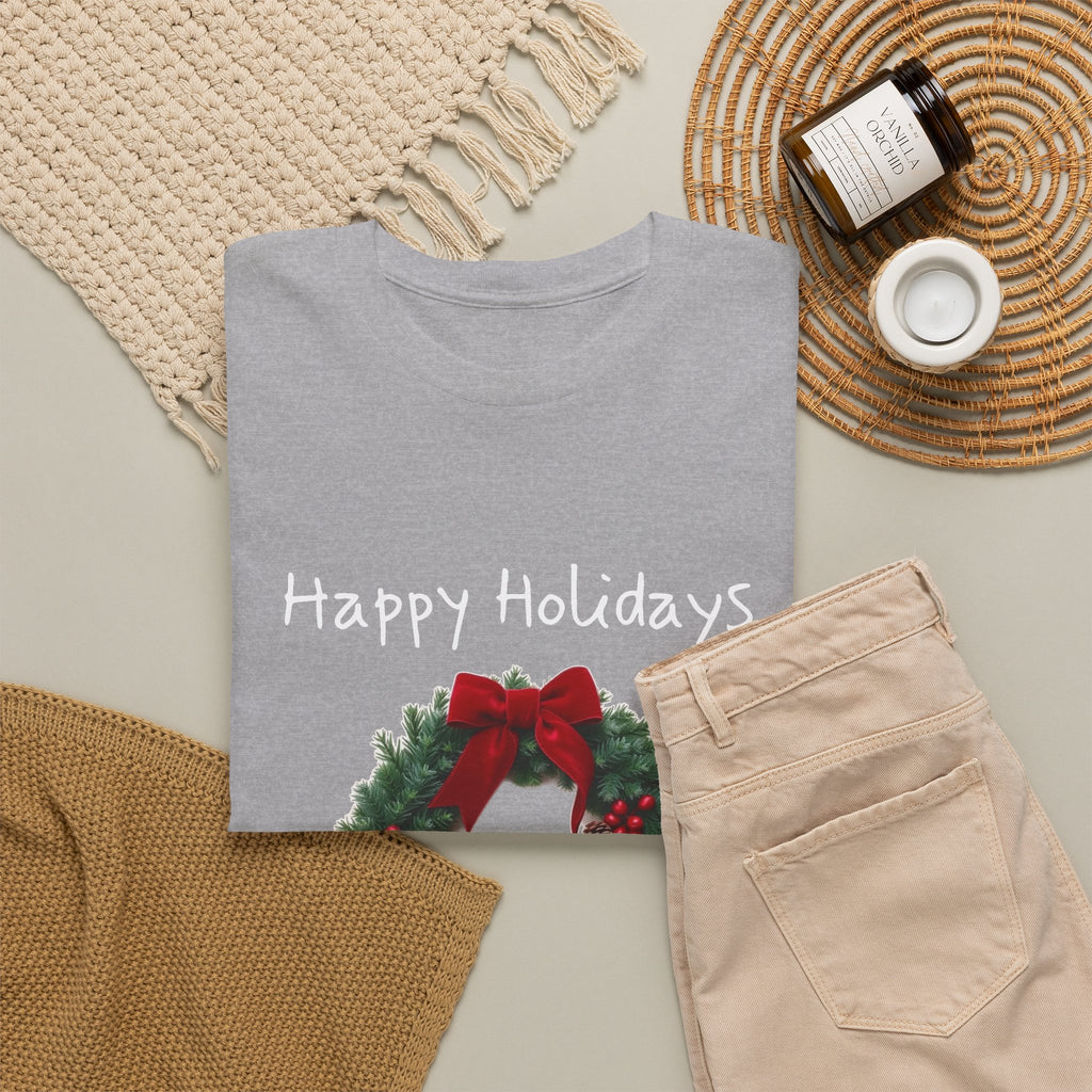 Happy Holidays Wreath, Unisex Heavy Cotton Tee