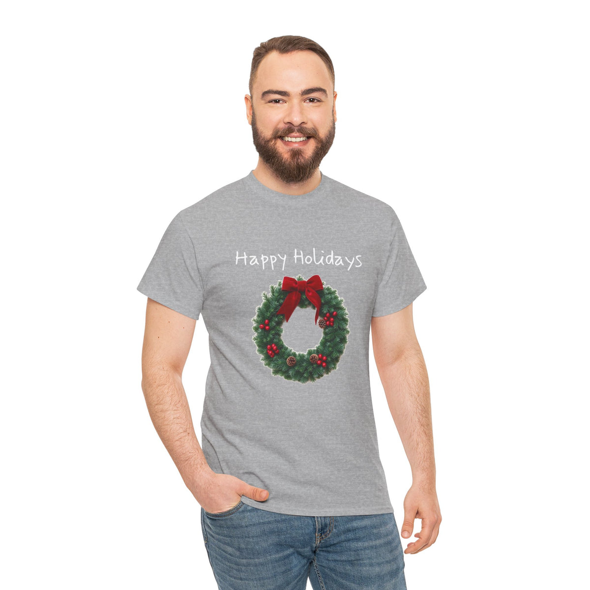 Happy Holidays Wreath, Unisex Heavy Cotton Tee
