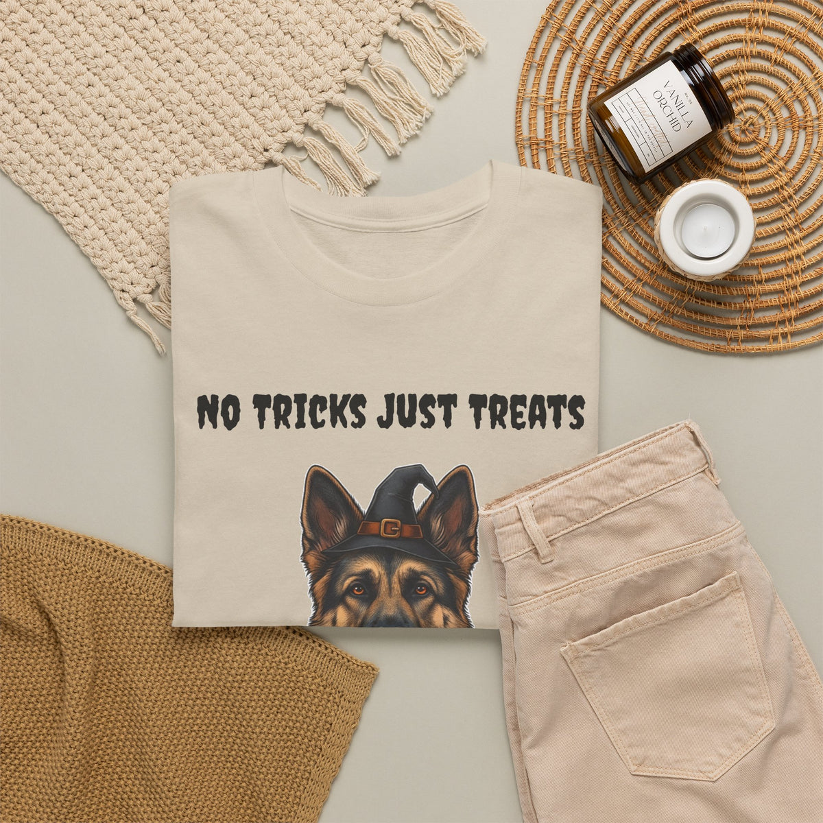 No Tricks Just Treats German Shepherd Halloween T-Shirt – Stay Weird Goods