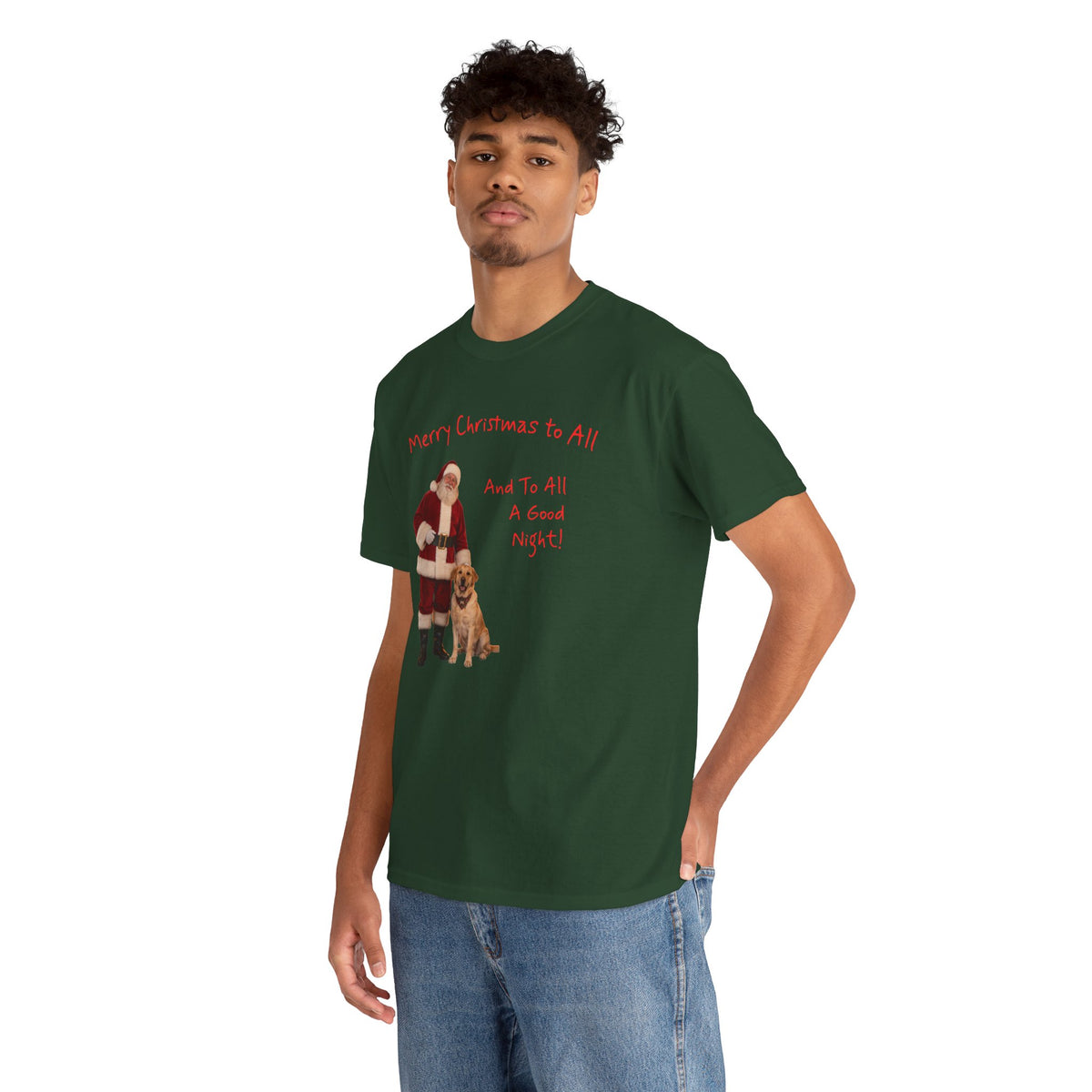 Santa and a Yellow Labrador, Merry Christmas, Unisex Heavy Cotton Tee