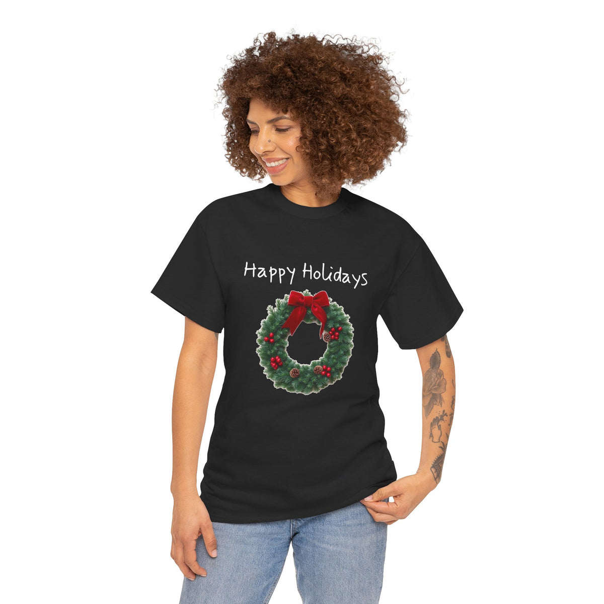 Happy Holidays Wreath, Unisex Heavy Cotton Tee