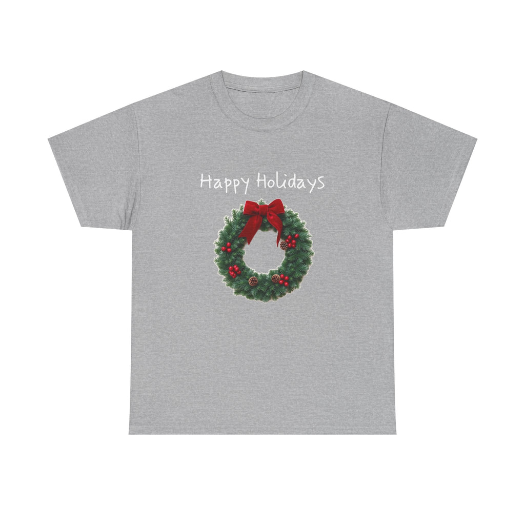 Happy Holidays Wreath, Unisex Heavy Cotton Tee