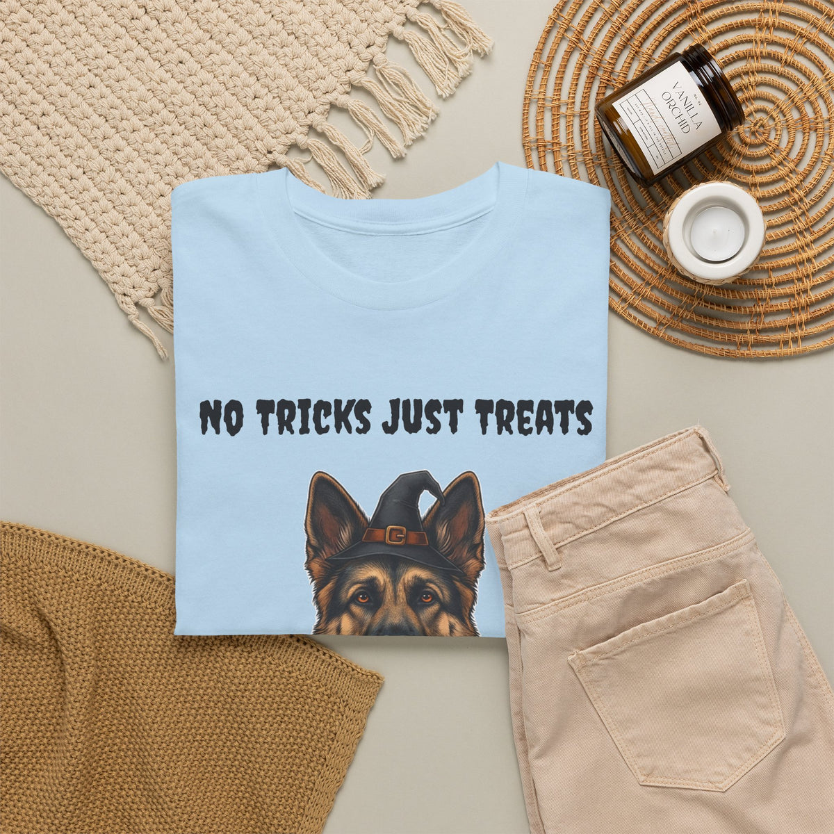 No Tricks Just Treats German Shepherd Halloween T-Shirt – Stay Weird Goods