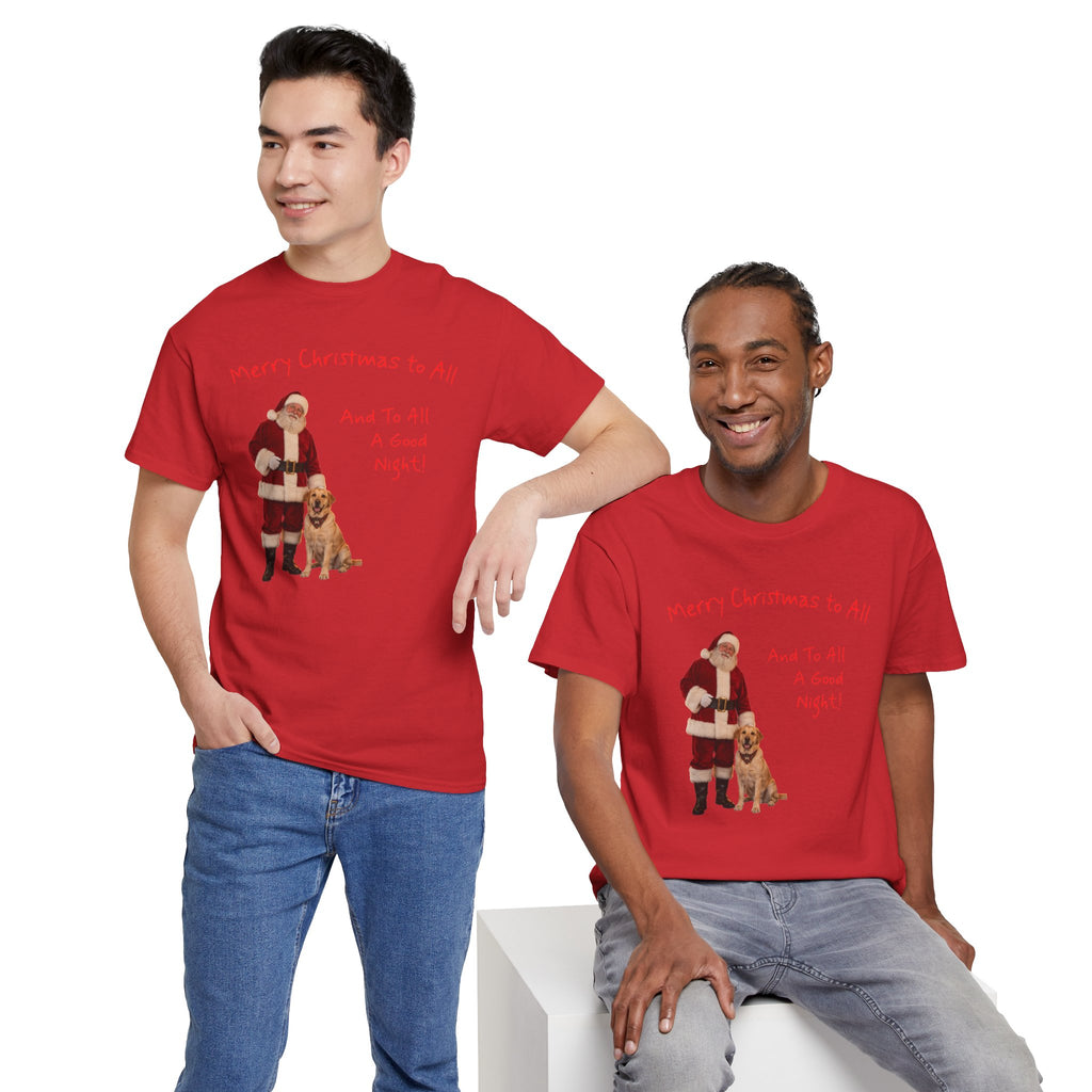 Santa and a Yellow Labrador, Merry Christmas, Unisex Heavy Cotton Tee