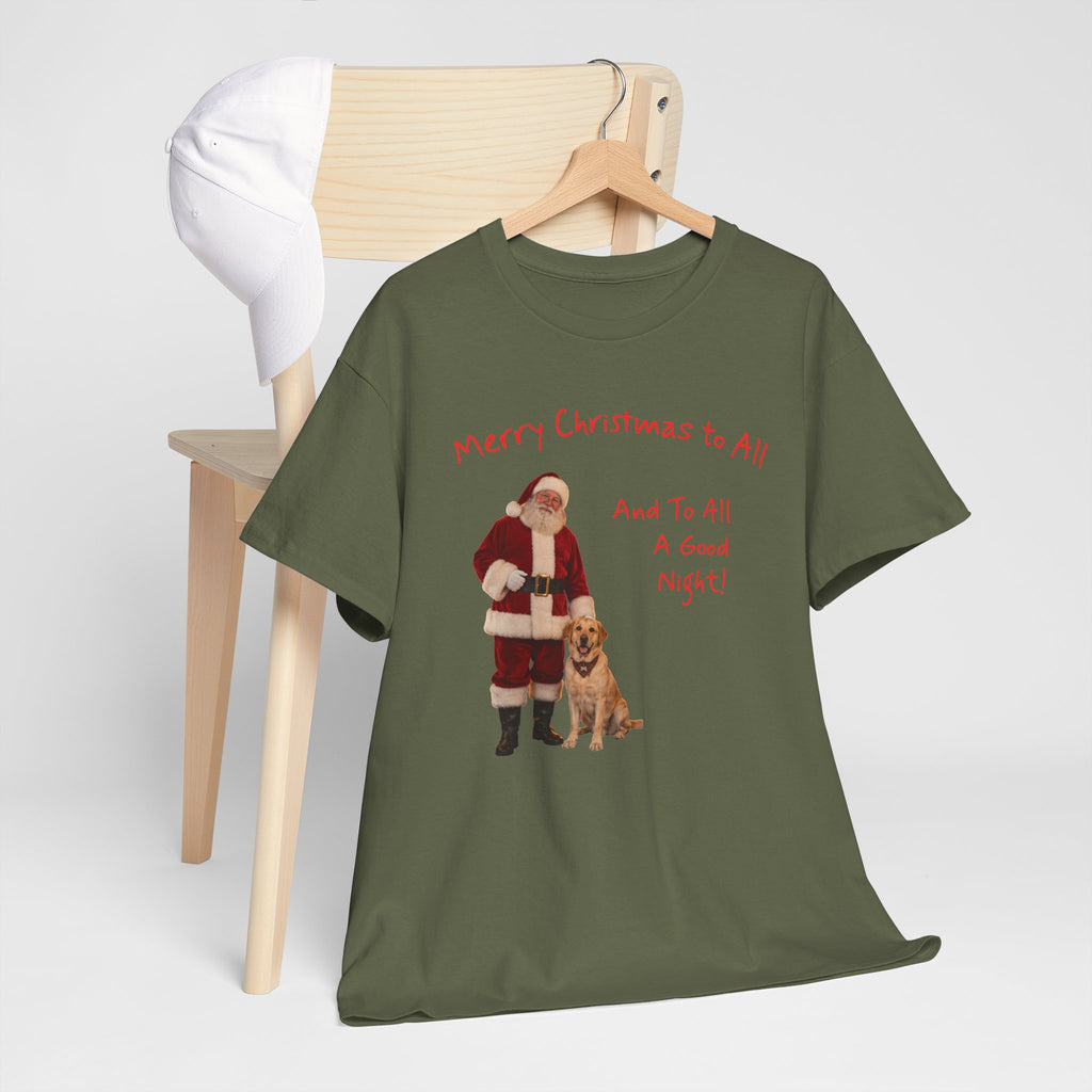 Santa and a Yellow Labrador, Merry Christmas, Unisex Heavy Cotton Tee
