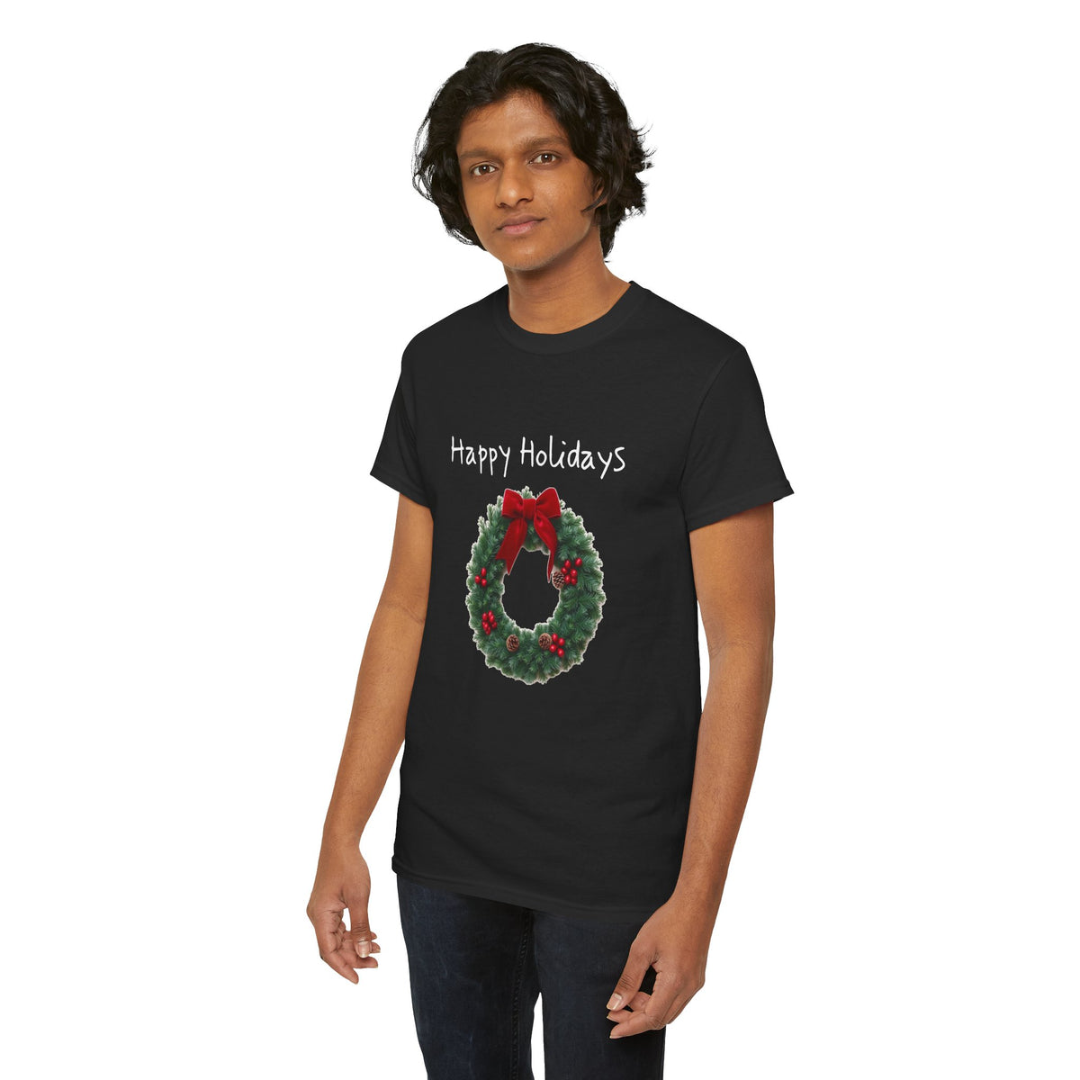 Happy Holidays Wreath, Unisex Heavy Cotton Tee