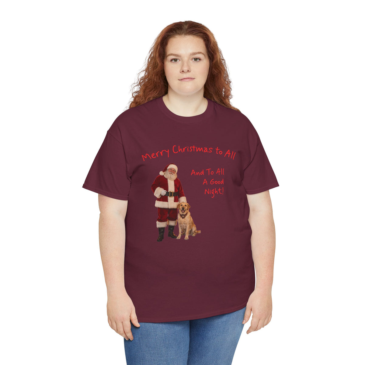 Santa and a Yellow Labrador, Merry Christmas, Unisex Heavy Cotton Tee