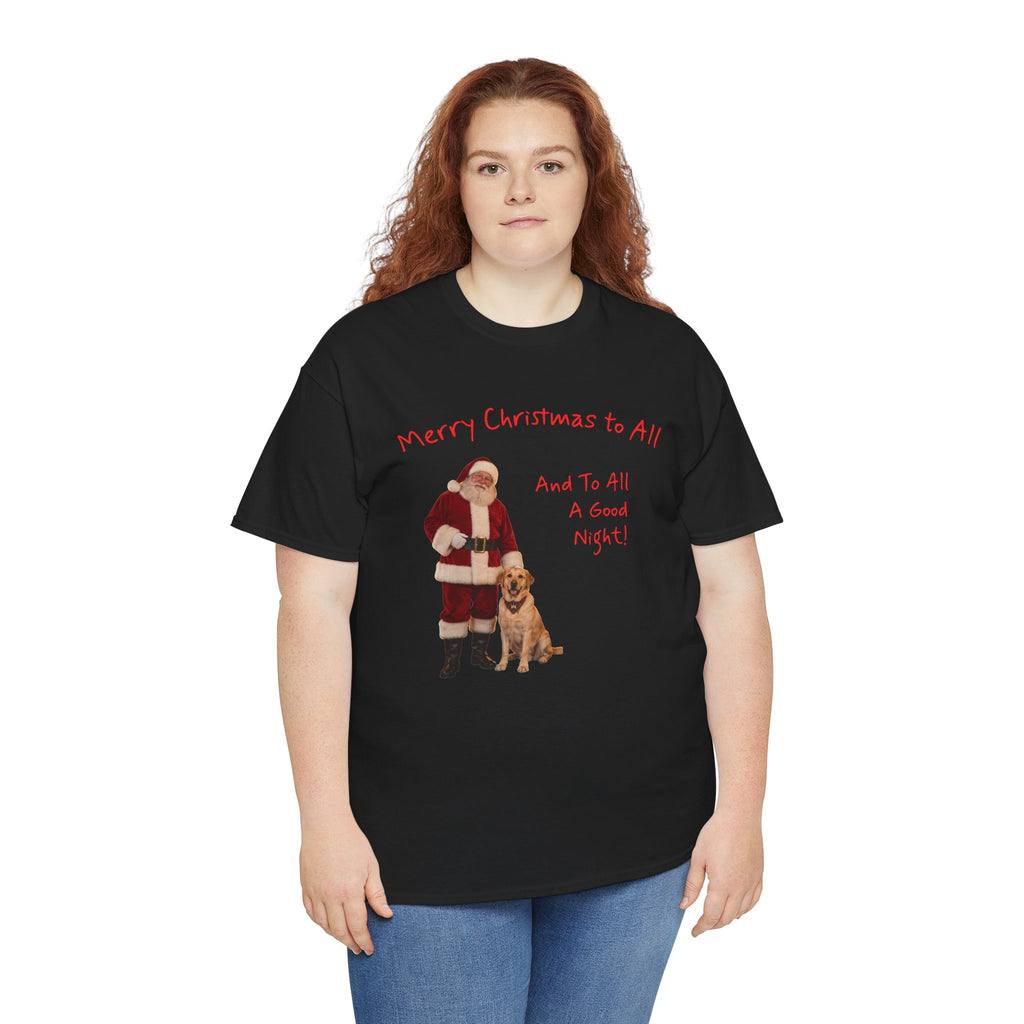 Santa and a Yellow Labrador, Merry Christmas, Unisex Heavy Cotton Tee