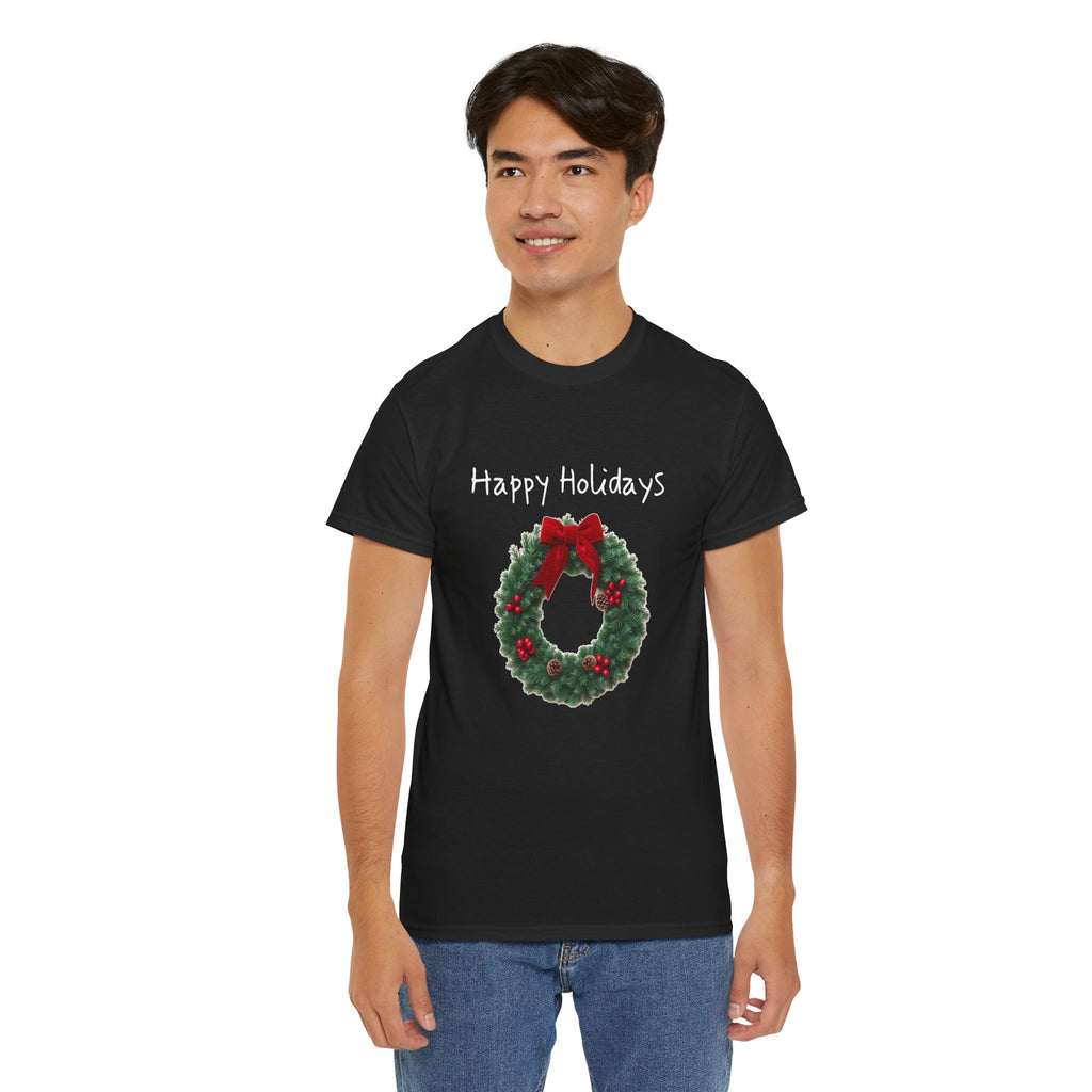 Happy Holidays Wreath, Unisex Heavy Cotton Tee