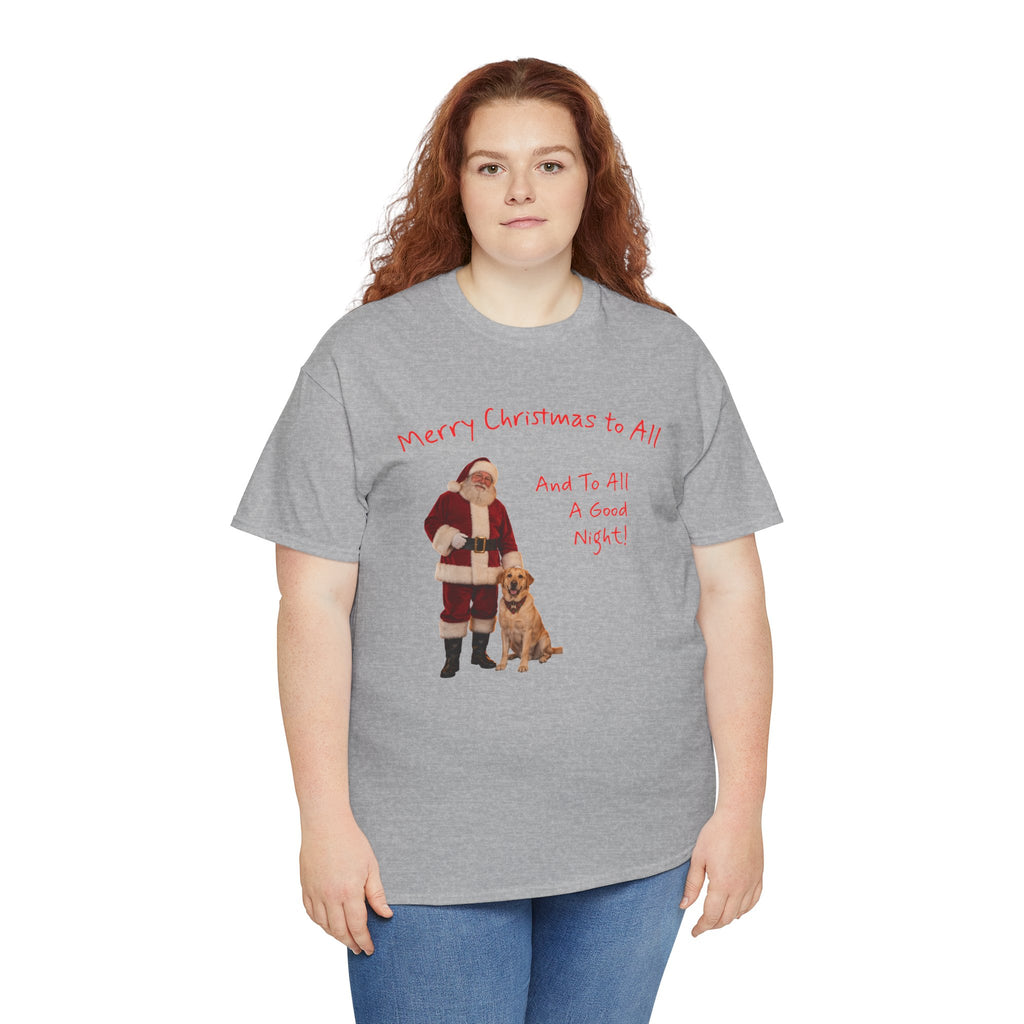Santa and a Yellow Labrador, Merry Christmas, Unisex Heavy Cotton Tee