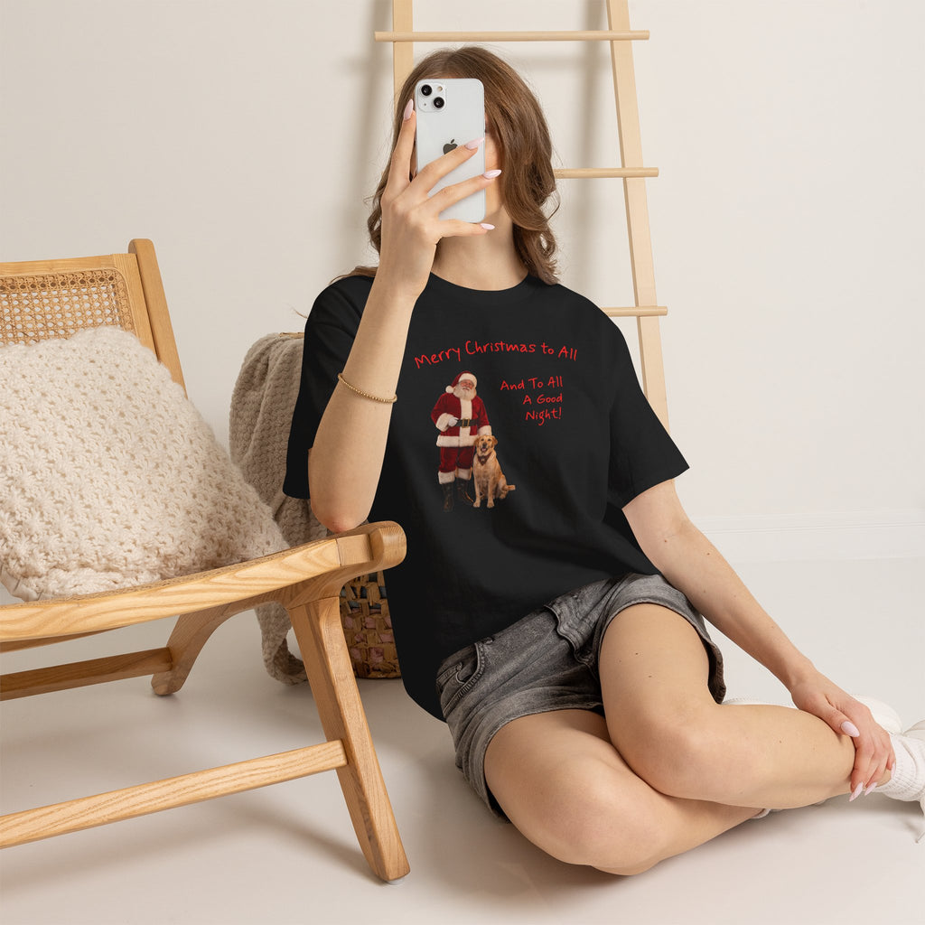 Santa and a Yellow Labrador, Merry Christmas, Unisex Heavy Cotton Tee