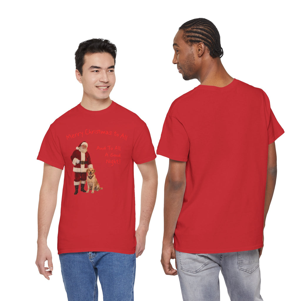 Santa and a Yellow Labrador, Merry Christmas, Unisex Heavy Cotton Tee
