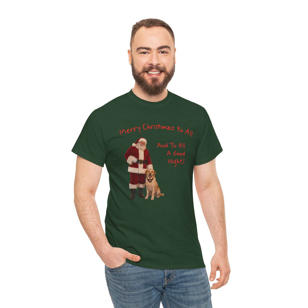 Santa and a Yellow Labrador, Merry Christmas, Unisex Heavy Cotton Tee
