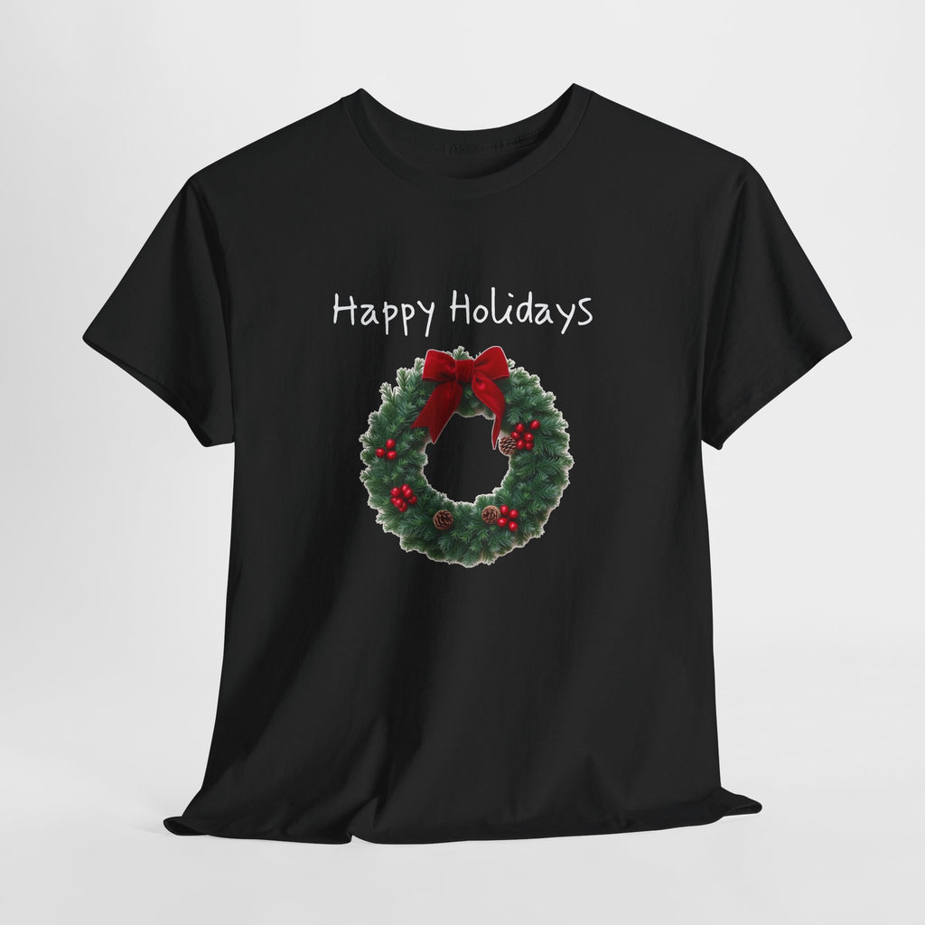 Happy Holidays Wreath, Unisex Heavy Cotton Tee