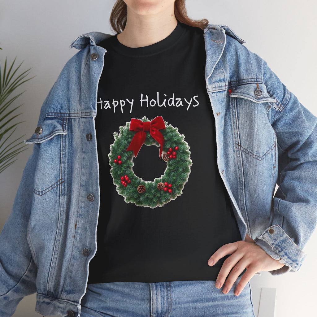 Happy Holidays Wreath, Unisex Heavy Cotton Tee