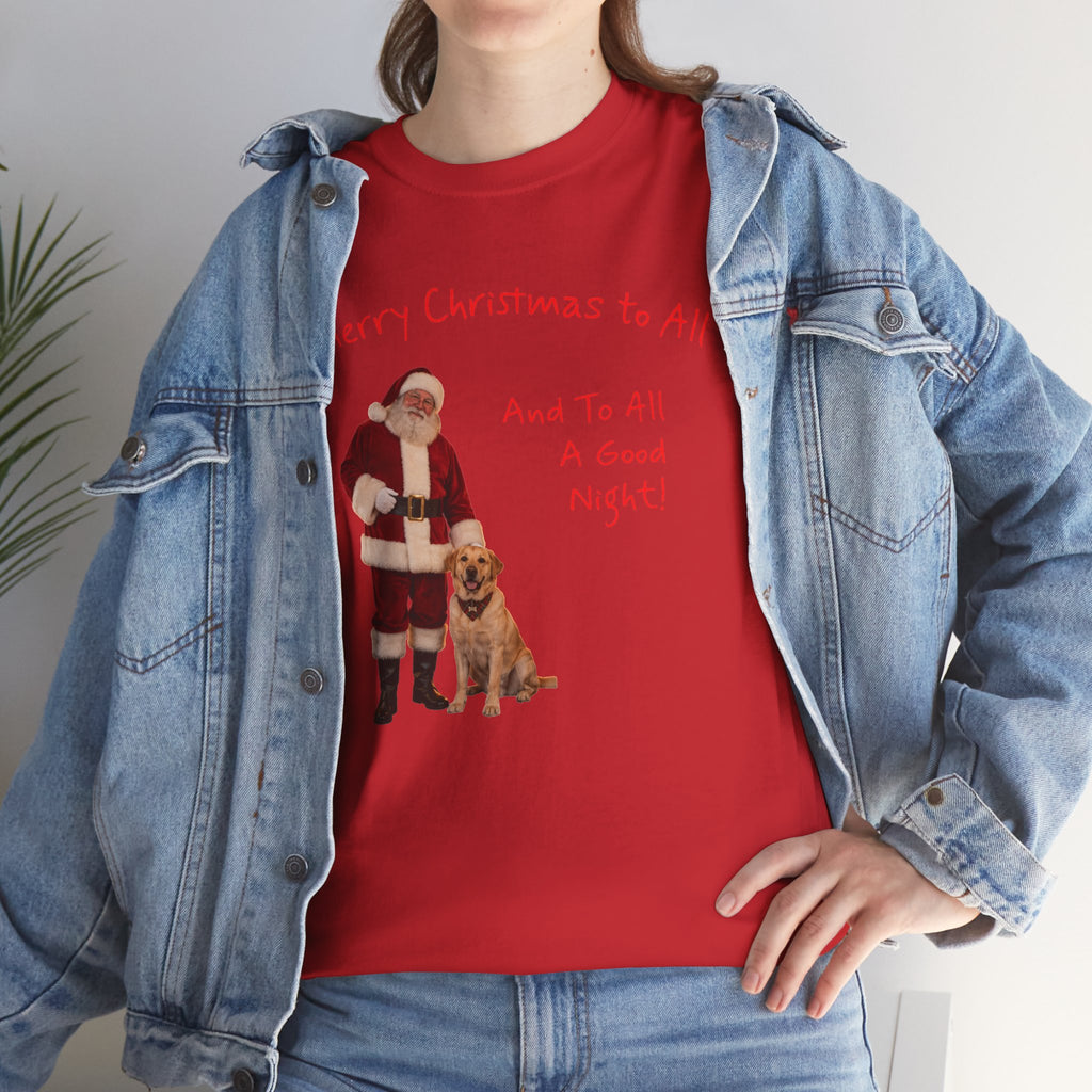 Santa and a Yellow Labrador, Merry Christmas, Unisex Heavy Cotton Tee