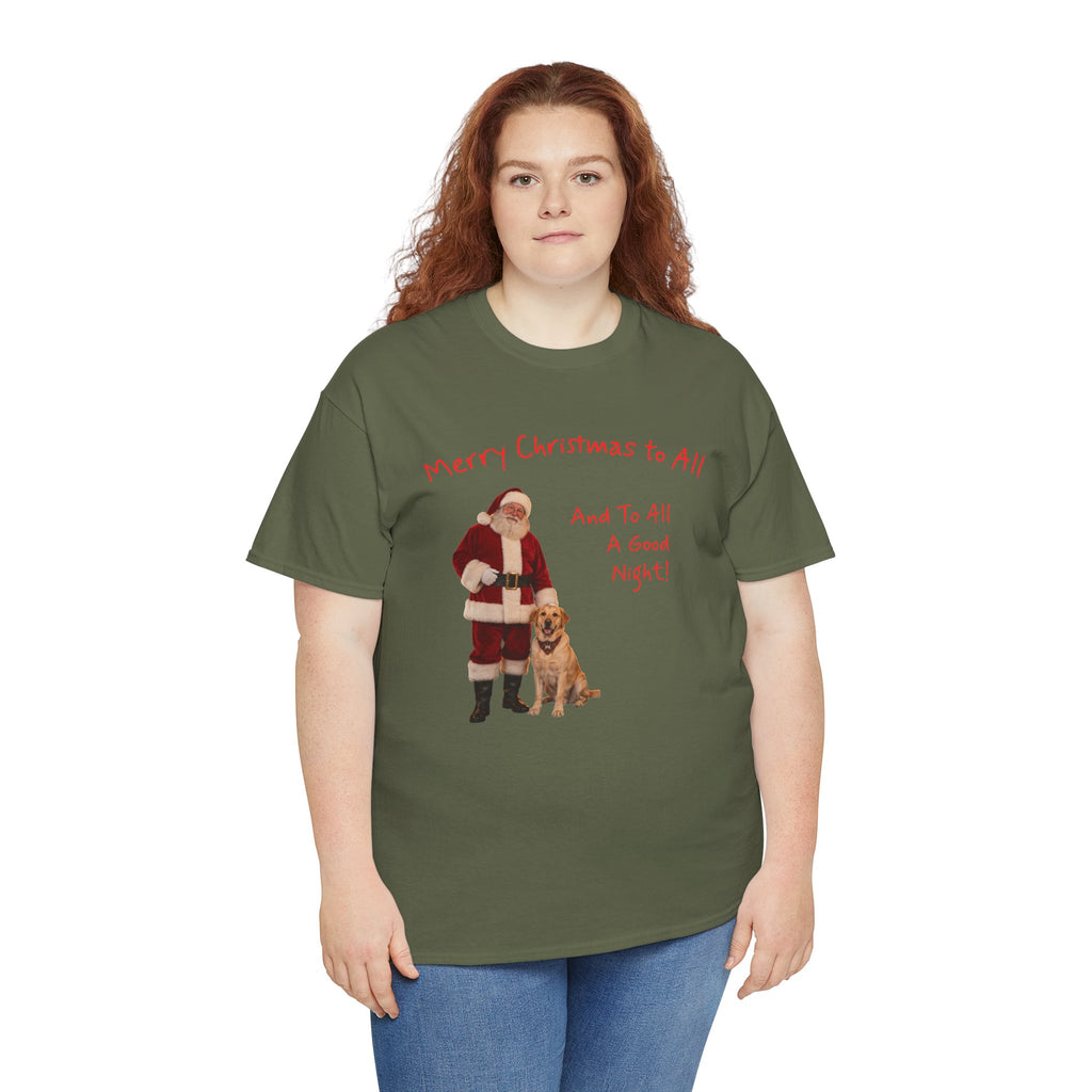 Santa and a Yellow Labrador, Merry Christmas, Unisex Heavy Cotton Tee