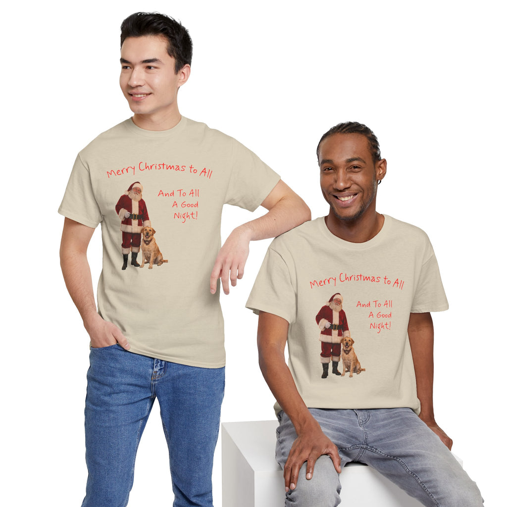 Santa and a Yellow Labrador, Merry Christmas, Unisex Heavy Cotton Tee