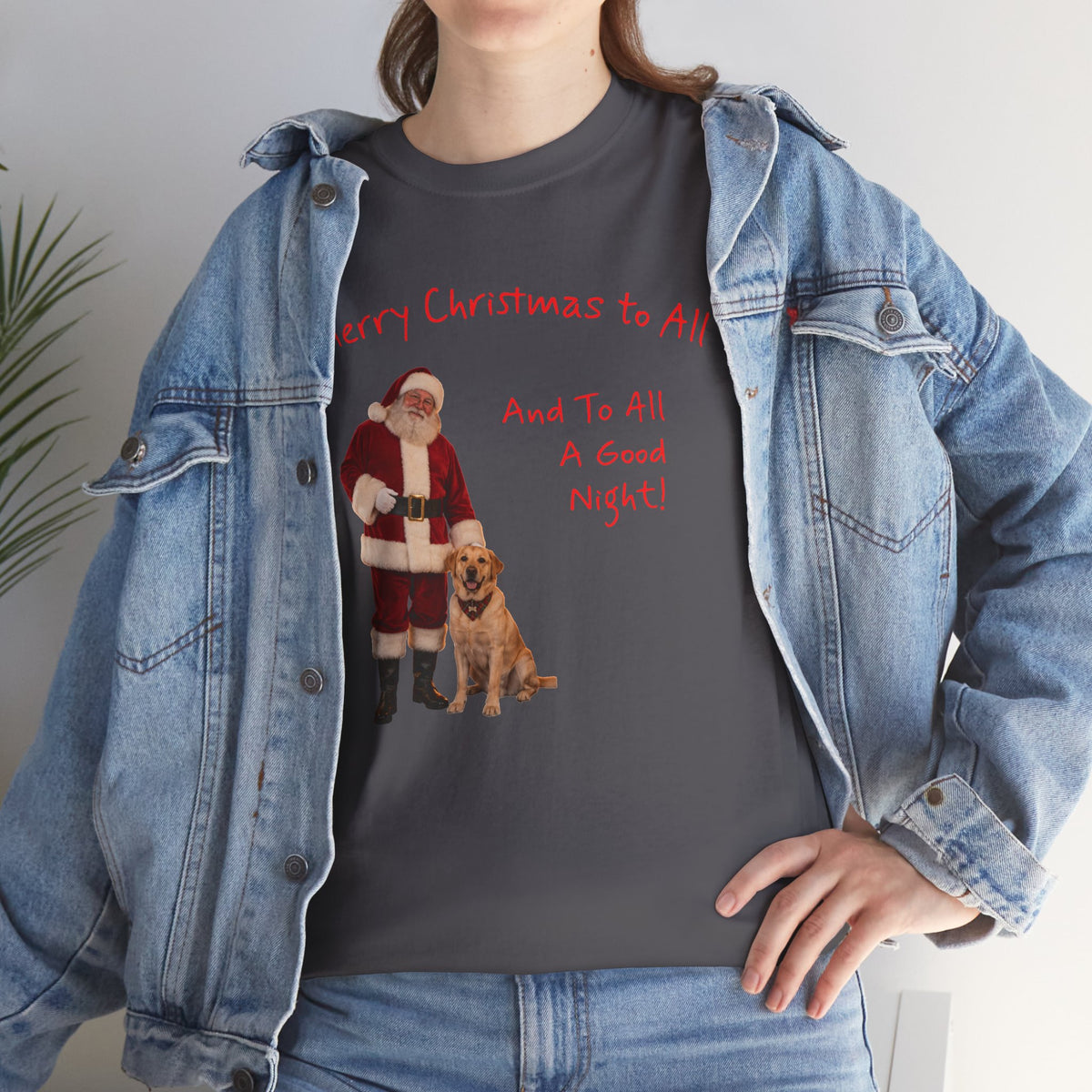 Santa and a Yellow Labrador, Merry Christmas, Unisex Heavy Cotton Tee