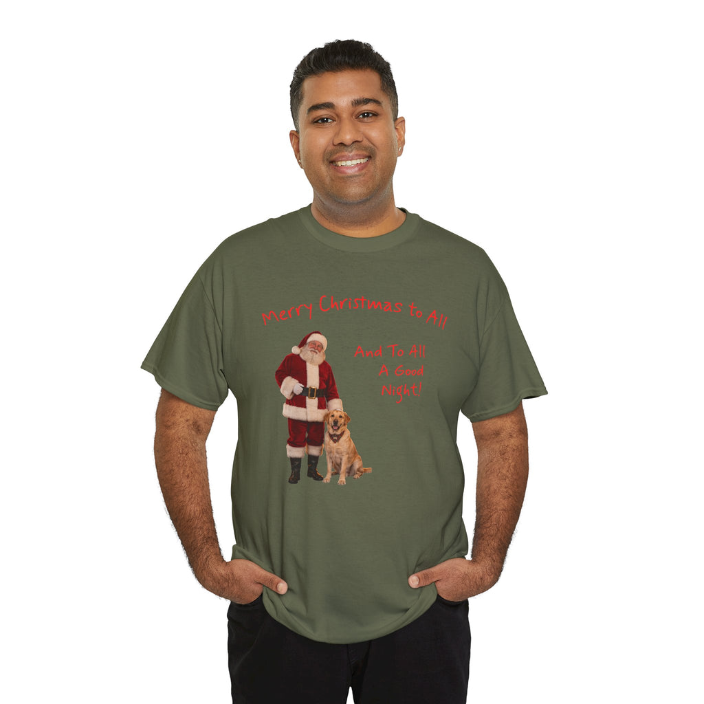 Santa and a Yellow Labrador, Merry Christmas, Unisex Heavy Cotton Tee