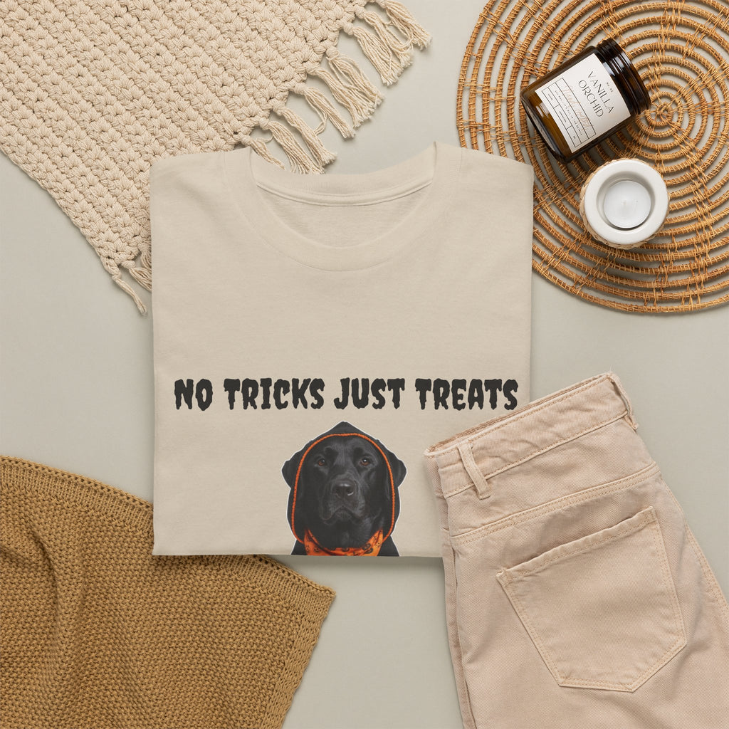 No Tricks Just Treats Black Lab Halloween T-Shirt – Stay Weird Goods