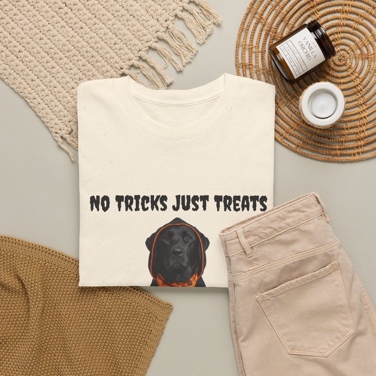 No Tricks Just Treats Black Lab Halloween T-Shirt – Stay Weird Goods
